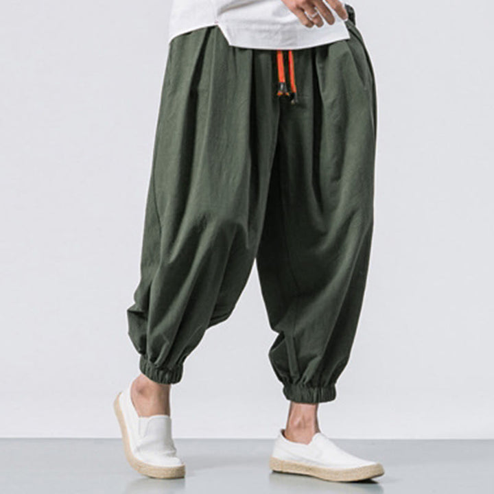 Pantaloni sportivi casual da uomo Buddha Stones in cotone tinta unita con coulisse e tasche - image 24
