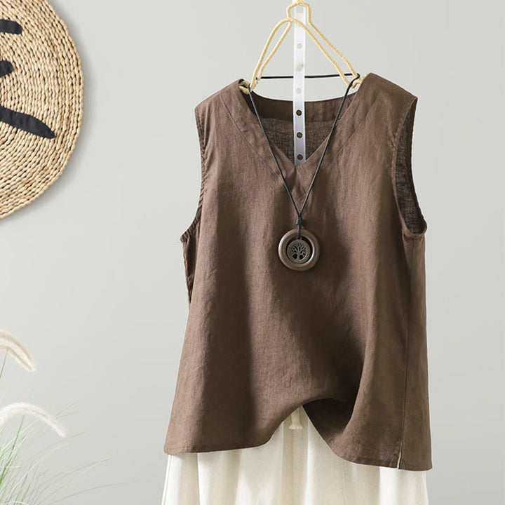 Gilet da donna con scollo a V, tinta unita, vintage, estivo , Buddha Stones - Marrone sella - US8-10, UK/AU12-14, EU40-42 (2XL) - image 0