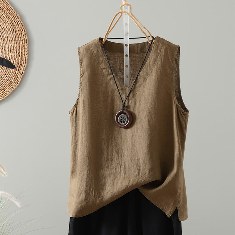 Gilet da donna con scollo a V, tinta unita, vintage, estivo , Buddha Stones - Cachi scuro - US8-10, UK/AU12-14, EU40-42 (2XL) - image 6