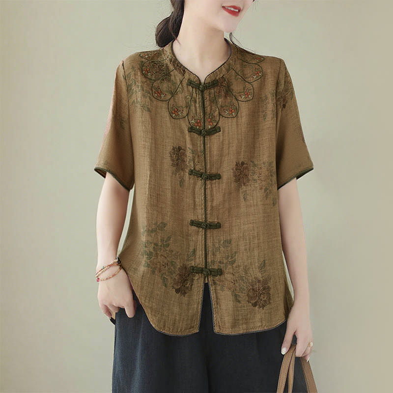 Camicia con stampa di fiori viola e bottoni a forma di rana, motivo Buddha Stones - US16, UK/AU20, EU48 (3XL) - image 0