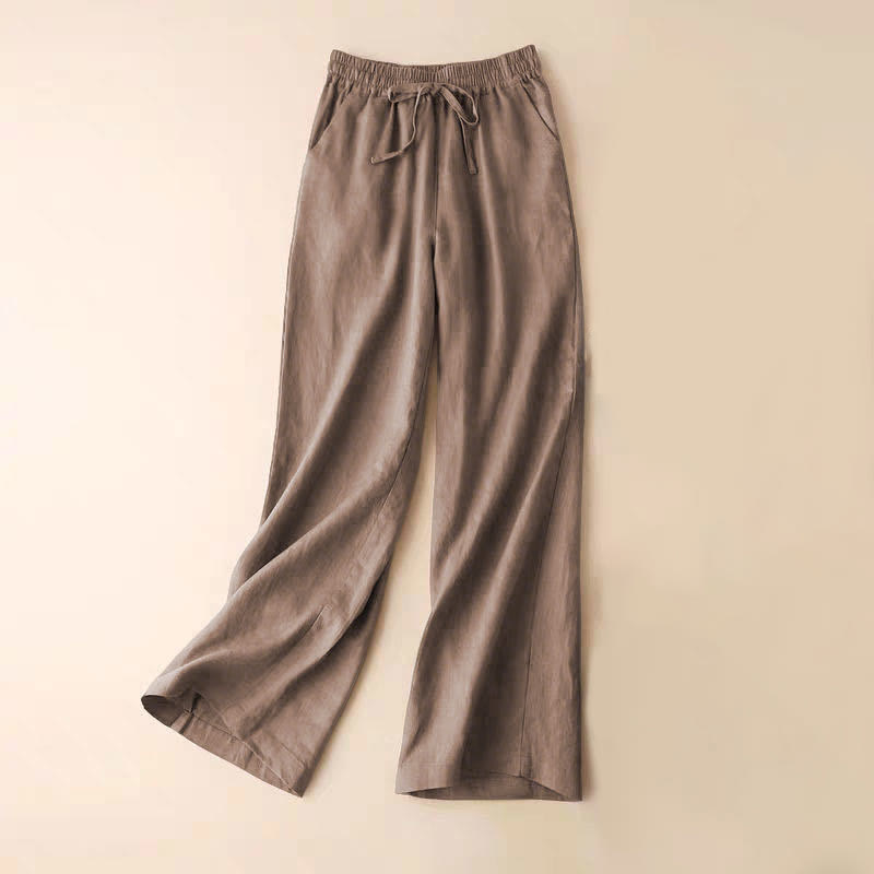 Pantaloni larghi casual con vita alta e lacci Buddha Stones con tasche - Tan - US12, UK/AU16, EU44 (XL) - image 27