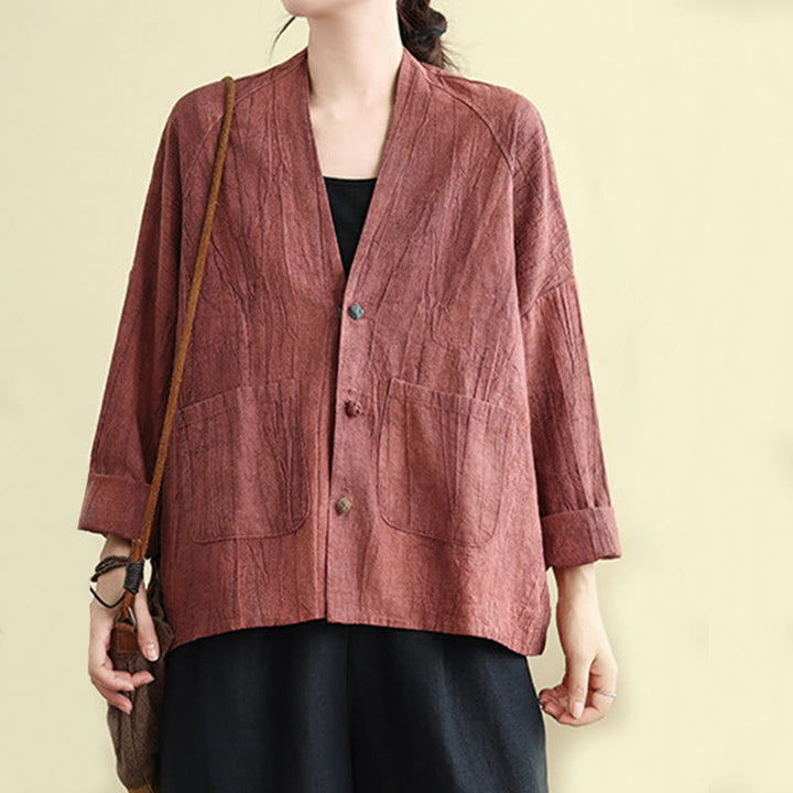 Giacca da donna in cotone e lino con maniche lunghe e tasche, Buddha Stones - image 8
