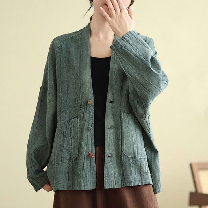 Giacca da donna in cotone e lino con maniche lunghe e tasche, Buddha Stones - image 19