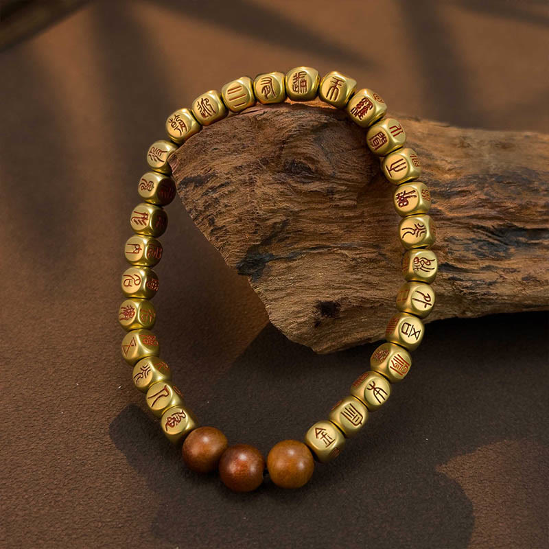 Bracciale della ricchezza con perline di legno di giuggiola colpite da fulmini, Buddha Stones , rame e ottone - image 2