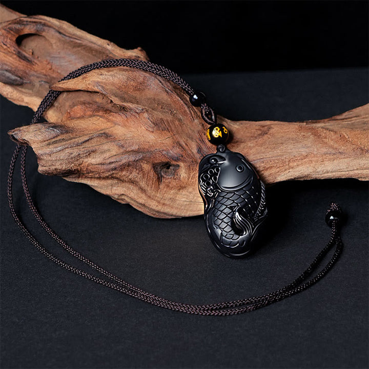 Collana con ciondolo in ossidiana nera naturale Anfiosso di Buddha Stones - image 4