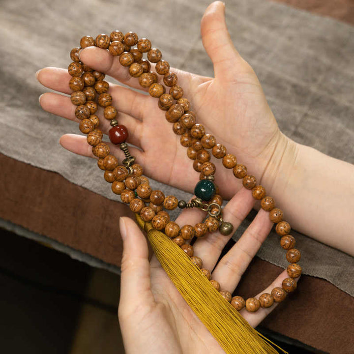Buddha Stones 108 Mala Beads Bodhi Seed Saggezza Pace Nappa Bracciale - image 3