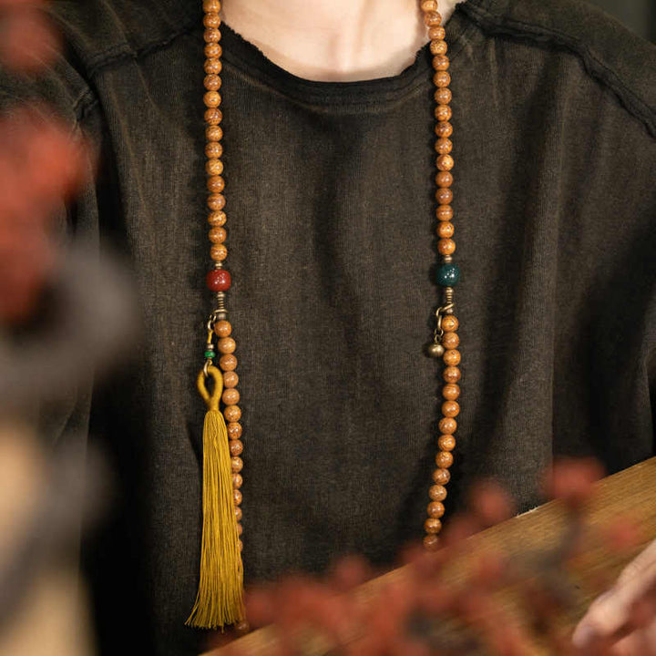 Buddha Stones 108 Mala Beads Bodhi Seed Saggezza Pace Nappa Bracciale - image 6