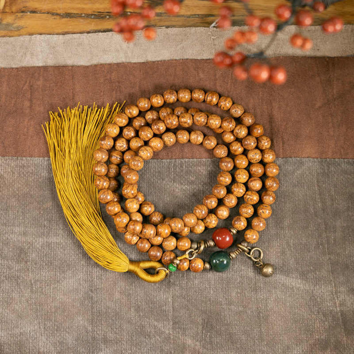 Buddha Stones 108 Mala Beads Bodhi Seed Saggezza Pace Nappa Bracciale - 18 centimetri - image 1