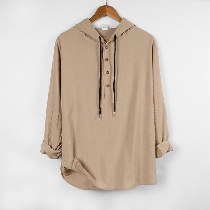 Camicia da uomo in cotone con cappuccio e maniche lunghe, tinta unita, con bottoni a metà autunno, motivo Buddha Stones - image 12