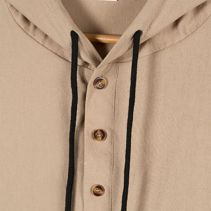 Camicia da uomo in cotone con cappuccio e maniche lunghe, tinta unita, con bottoni a metà autunno, motivo Buddha Stones - image 13