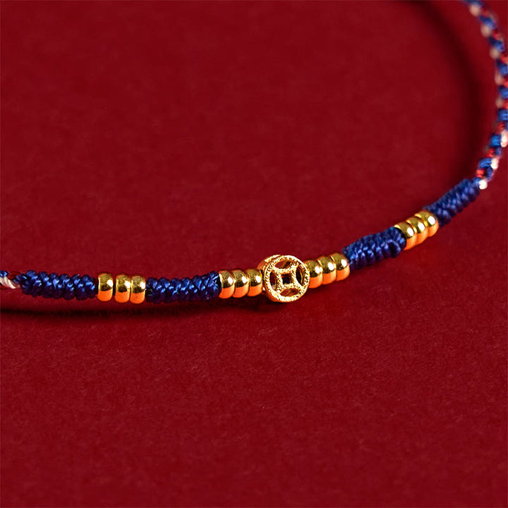 Braccialetto portafortuna con monete di rame intrecciate a mano in corda rossa Buddha Stones - image 11
