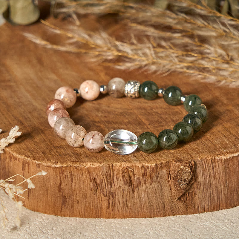 Bracciale Buddha Stones Super Seven Crystal Wealth con quarzo rutilato verde naturale - Quarzo rutilato verde (circonferenza del polso: 14-16 cm) - image 1