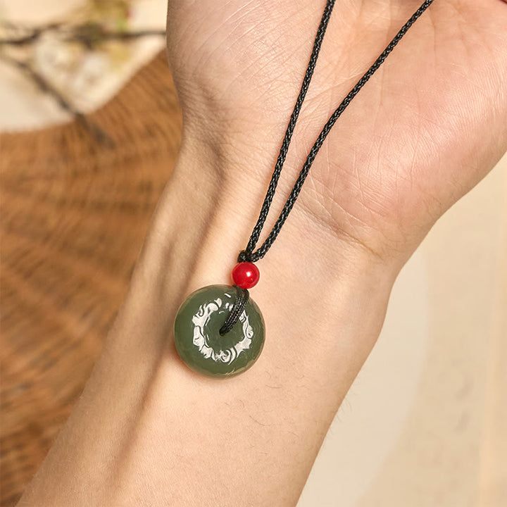 Collana con ciondolo portafortuna , Buddha Stones, fibbia della pace, nuvole di buon auspicio, giada ciano - image 11