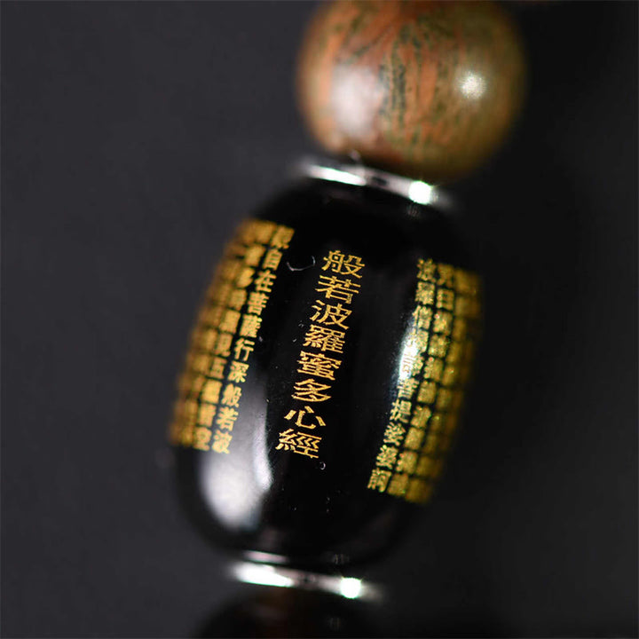 Bracciale a doppio giro in ossidiana, sandalo verde tibetano, lucentezza dorata e equilibrio della pace, Buddha Stones - image 9