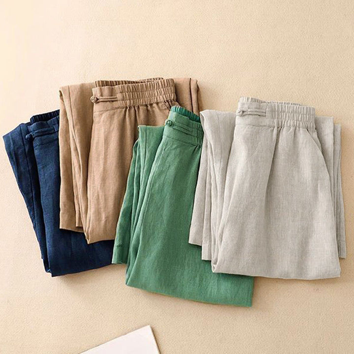 Pantaloni larghi da donna in cotone con tasche e elastico in vita tinta unita Buddha Stones Daily - image 17