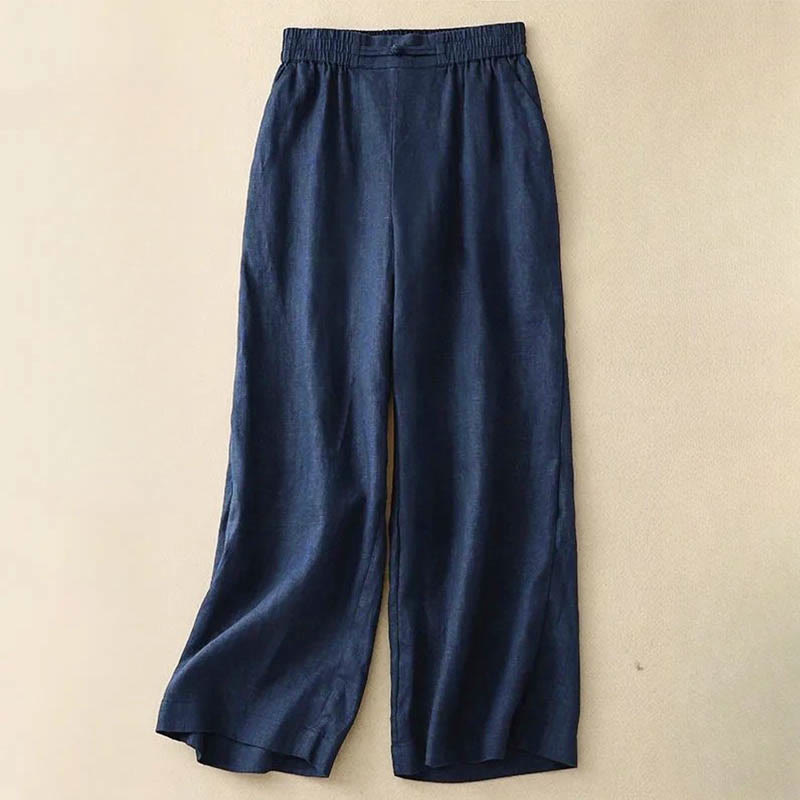 Pantaloni larghi da donna in cotone con tasche e elastico in vita tinta unita Buddha Stones Daily - Blu notte - US12, UK/AU16, EU44 (3XL) - image 8
