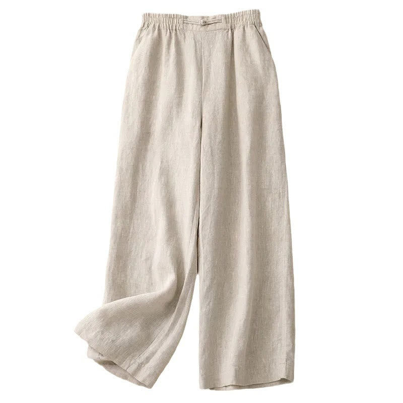 Pantaloni larghi da donna in cotone con tasche e elastico in vita tinta unita Buddha Stones Daily - image 16