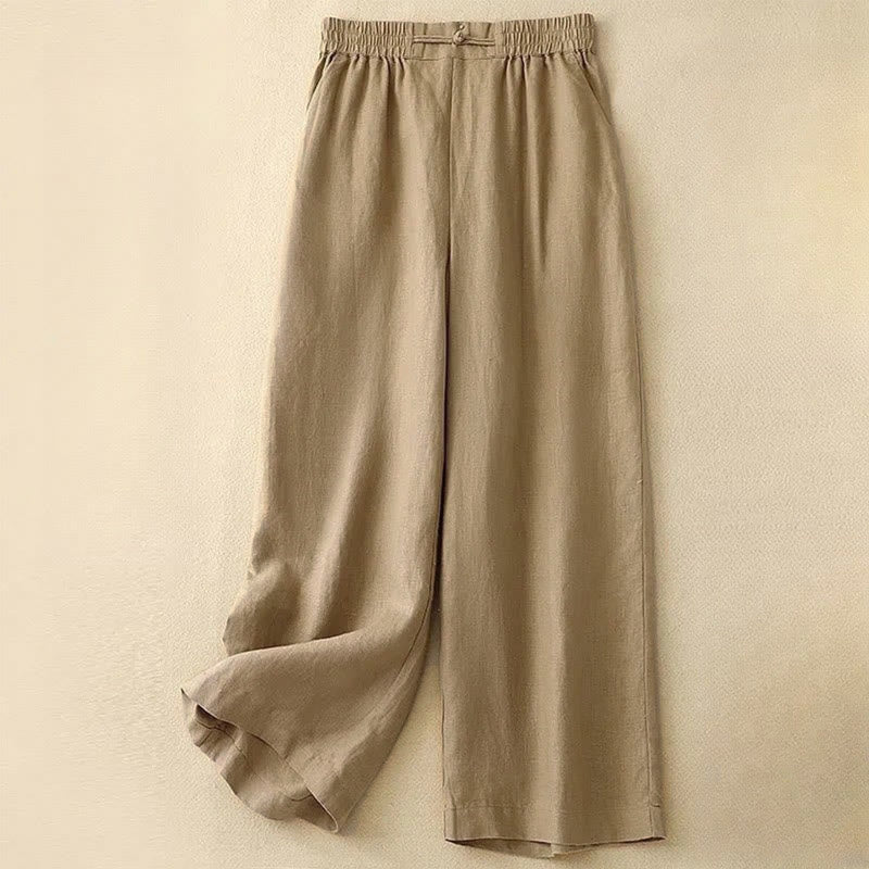Pantaloni larghi da donna in cotone con tasche e elastico in vita tinta unita Buddha Stones Daily - Oro - US12, UK/AU16, EU44 (3XL) - image 3