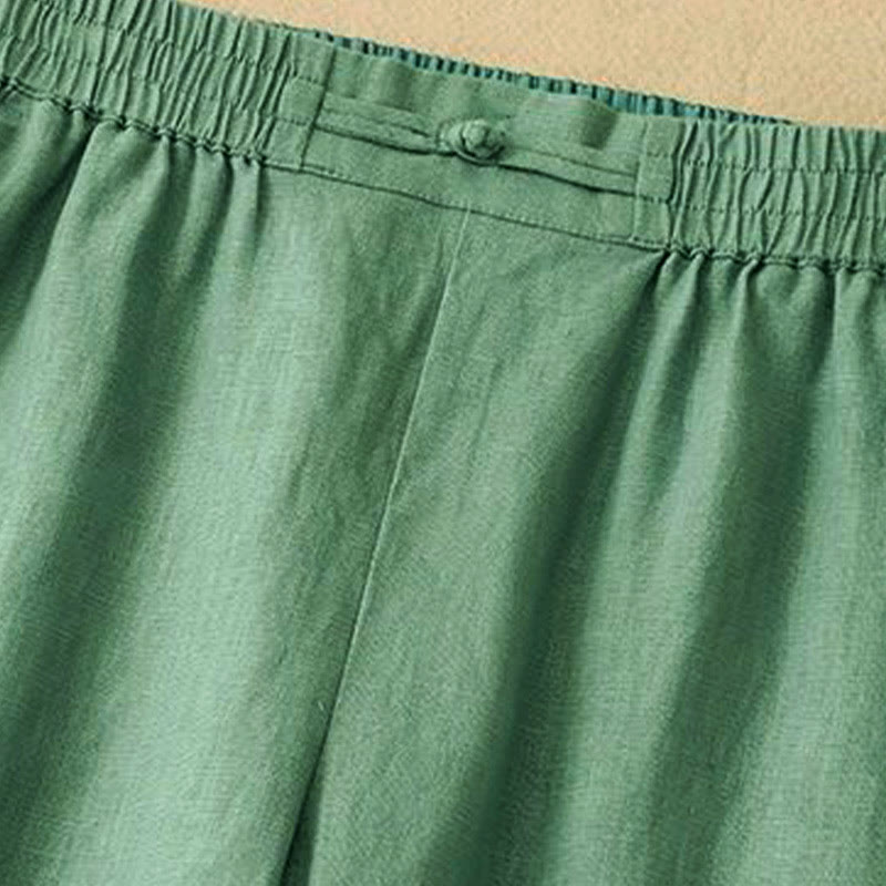 Pantaloni larghi da donna in cotone con tasche e elastico in vita tinta unita Buddha Stones Daily - image 1