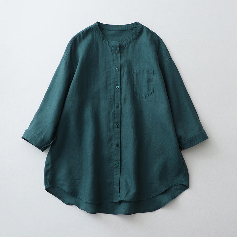 Camicia a maniche tre quarti con bottoni in tinta unita e Buddha Stones - Verde acqua - US8-10, UK/AU12-14, EU40-42 (2XL) - image 13