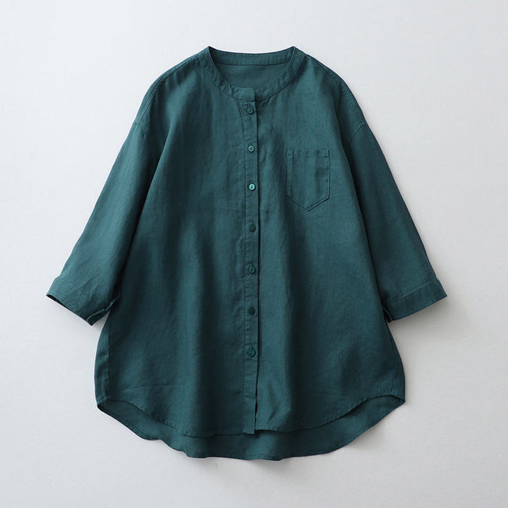 Camicia a maniche tre quarti con bottoni in tinta unita e Buddha Stones - Verde acqua - US8-10, UK/AU12-14, EU40-42 (2XL) - image 13