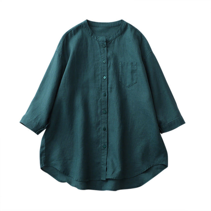 Camicia a maniche tre quarti con bottoni in tinta unita e Buddha Stones - image 14