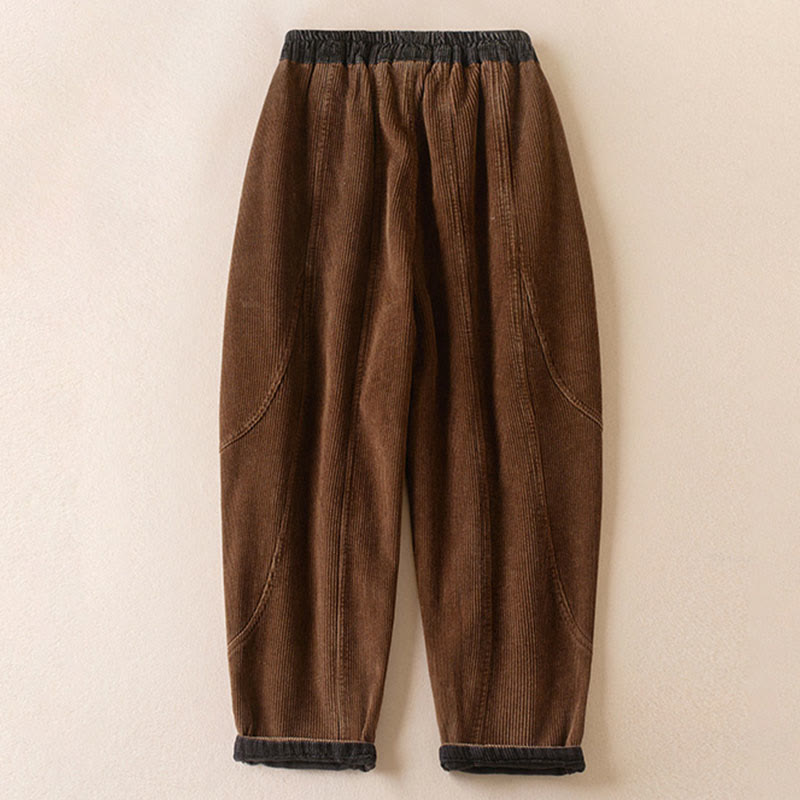Pantaloni harem da donna in velluto a coste con contrasto di colore, foderati in pile termico e tasche, con Buddha Stones - image 14