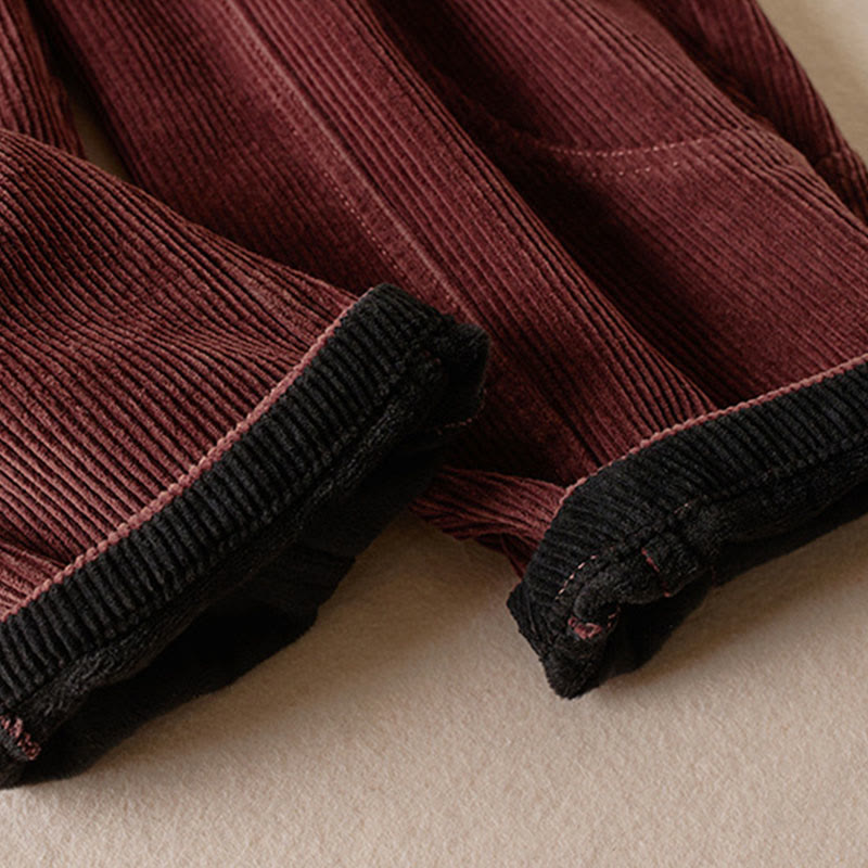 Pantaloni harem da donna in velluto a coste con contrasto di colore, foderati in pile termico e tasche, con Buddha Stones - image 33