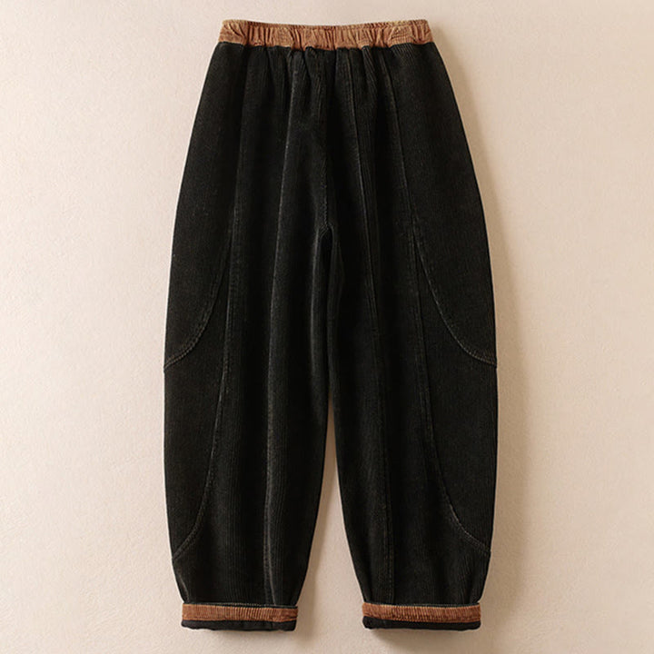 Pantaloni harem da donna in velluto a coste con contrasto di colore, foderati in pile termico e tasche, con Buddha Stones - image 7