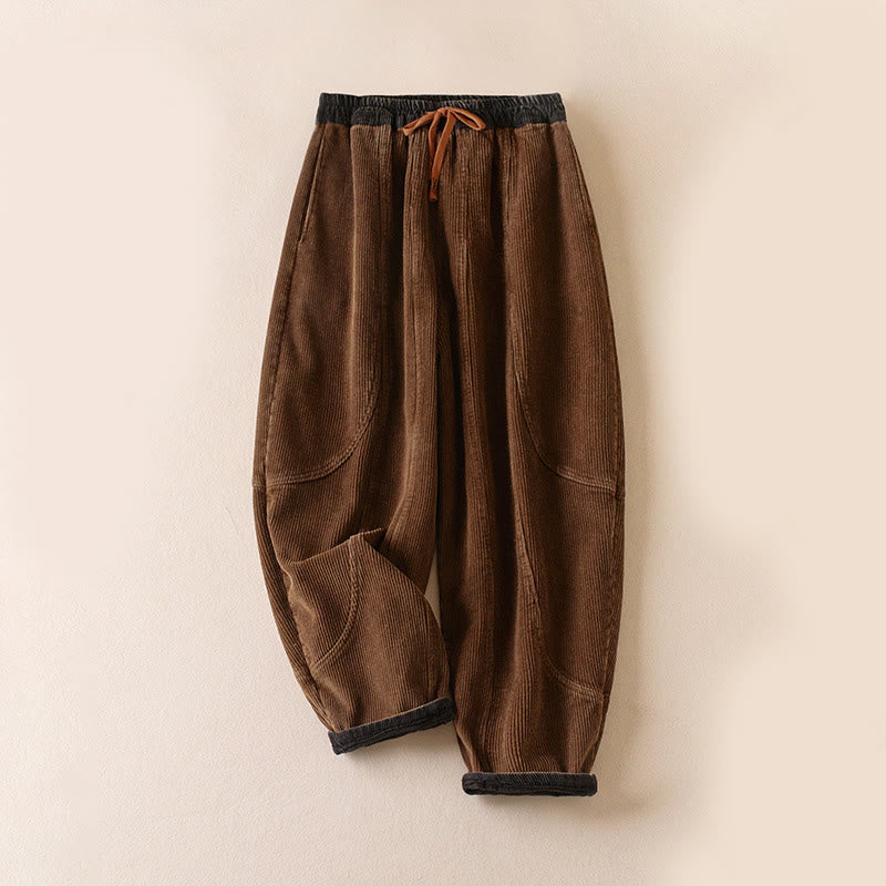 Pantaloni harem da donna in velluto a coste con contrasto di colore, foderati in pile termico e tasche, con Buddha Stones - Versione foderata in pile - Marrone sella - US16, UK/AU20, EU48 (3XL) - image 13