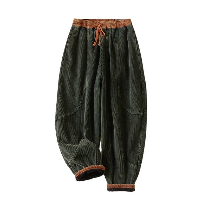 Pantaloni harem da donna in velluto a coste con contrasto di colore, foderati in pile termico e tasche, con Buddha Stones - image 12