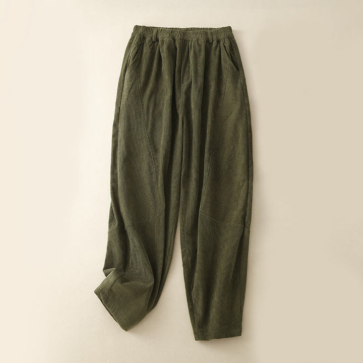 Pantaloni harem da donna in velluto a coste e poliestere con tasche, modello Buddha Stones Commute Vintage Plain - Verde oliva - US8-10, UK/AU12-14, EU40-42 (2XL) - image 4