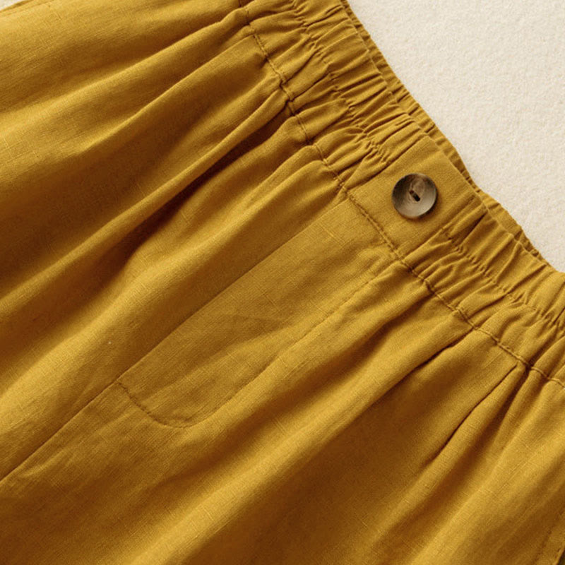 Pantaloncini da donna estivi casual con bottoni, in cotone e lino, con motivo Buddha Stones e tasche. - image 3