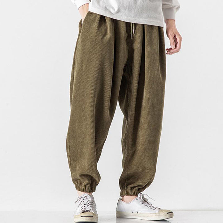 Pantaloni alla caviglia in velluto a coste con coulisse e tasche, casual e colorati, da uomo, modello Buddha Stones - image 21