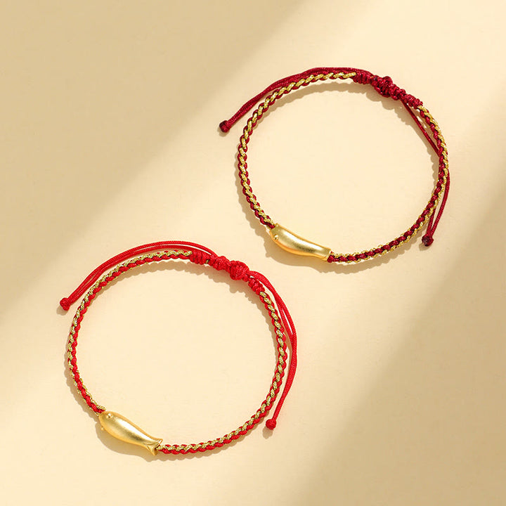 Braccialetto di corda protettiva con pesce koi portafortuna in argento sterling 999 Buddha Stones - image 16