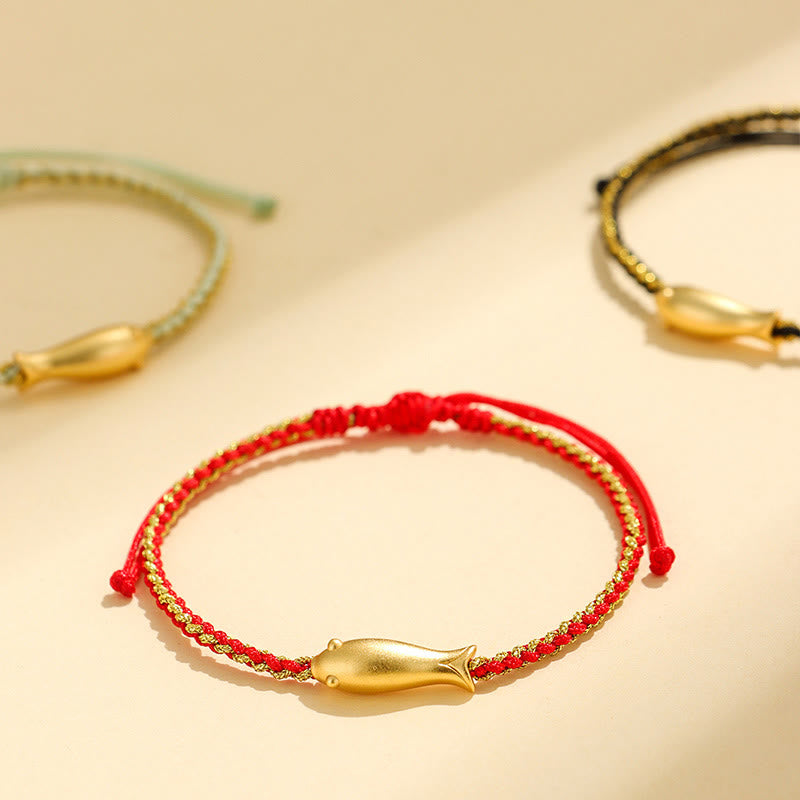 Braccialetto di corda protettiva con pesce koi portafortuna in argento sterling 999 Buddha Stones - image 0