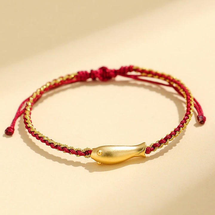 Braccialetto di corda protettiva con pesce koi portafortuna in argento sterling 999 Buddha Stones - Corda rosso scuro (circonferenza del polso: 15-19 cm) - image 11