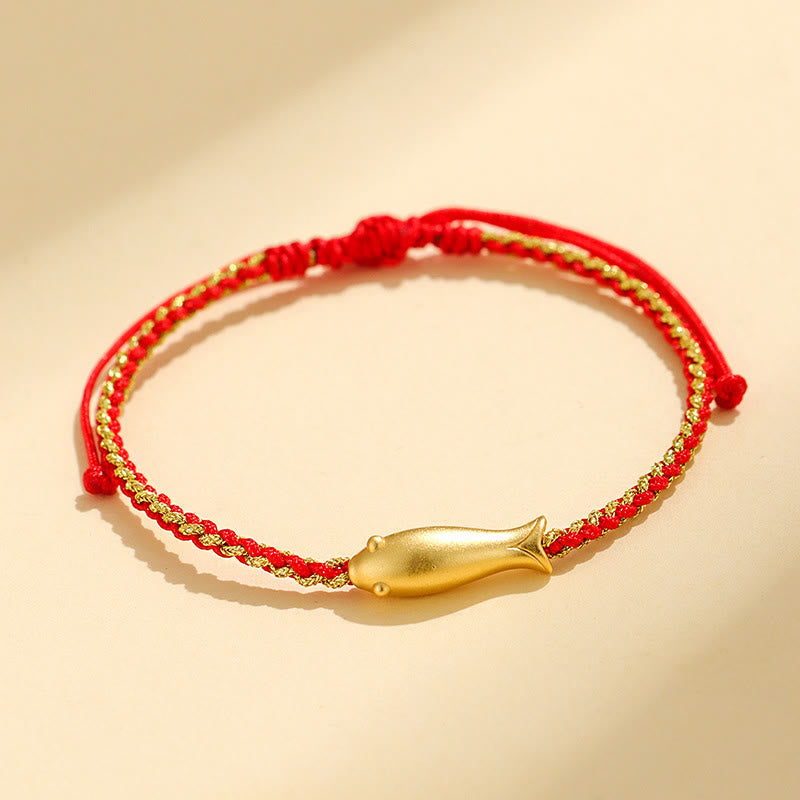 Braccialetto di corda protettiva con pesce koi portafortuna in argento sterling 999 Buddha Stones - Corda rossa (circonferenza del polso: 15-19 cm) - image 1