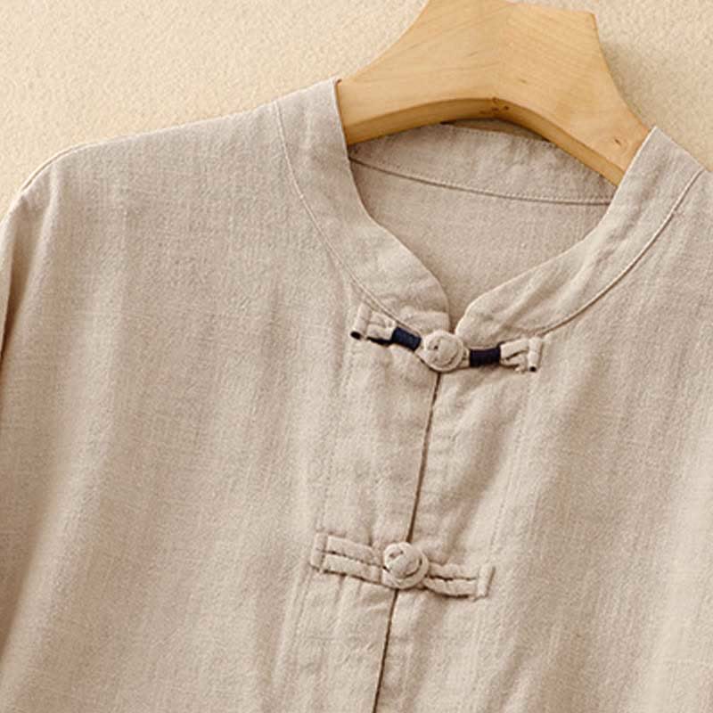 Buddha Stones Bottone di nodo cinese artistico letterario Abbigliamento casual in cotone - image 2