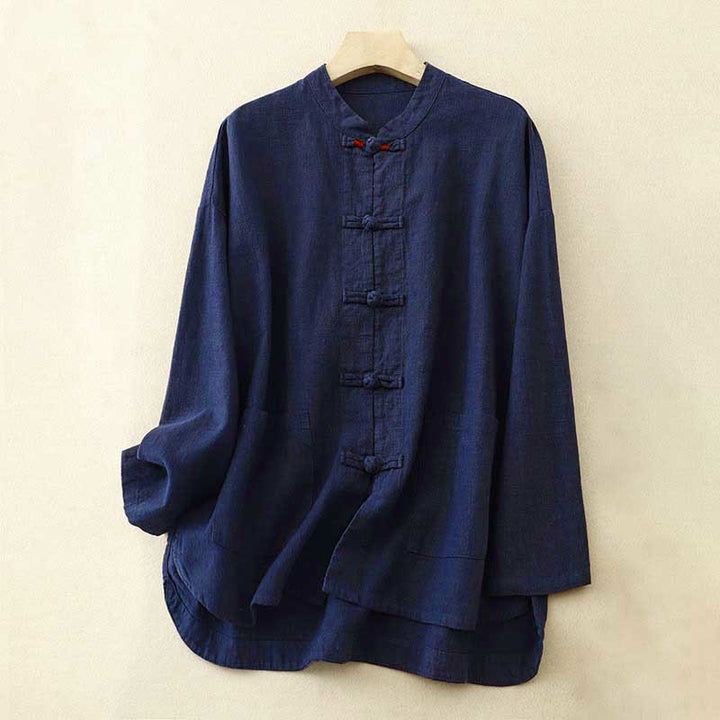 Buddha Stones Bottone di nodo cinese artistico letterario Abbigliamento casual in cotone - Blu notte - US12, UK/AU16, EU44 (2XL) - image 9
