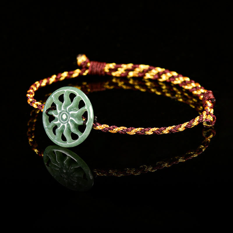 Bracciale dell'abbondanza con corda intrecciata in giada e sole Buddha Stones - image 3