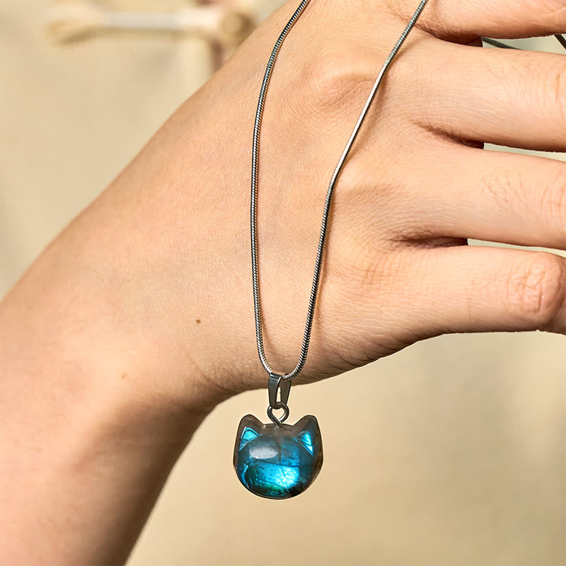 Collana con ciondolo curativo in labradorite naturale con motivo a gatto Buddha Stones - Labradorite (Guarigione♥Supporto) - image 0