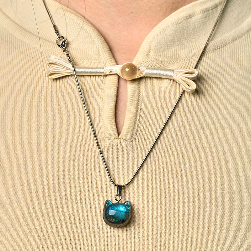 Collana con ciondolo curativo in labradorite naturale con motivo a gatto Buddha Stones - image 5