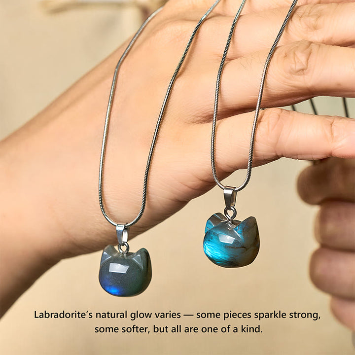 Collana con ciondolo curativo in labradorite naturale con motivo a gatto Buddha Stones - image 4