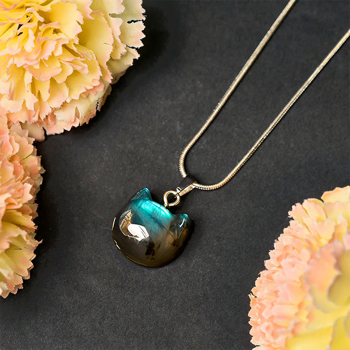 Collana con ciondolo curativo in labradorite naturale con motivo a gatto Buddha Stones - image 2