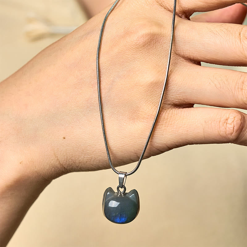 Collana con ciondolo curativo in labradorite naturale con motivo a gatto Buddha Stones - image 3