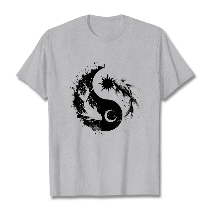 Maglietta con motivo Buddha Stonessun e Moon Yin Yang Koi - Grigio chiaro - 2XL - image 19