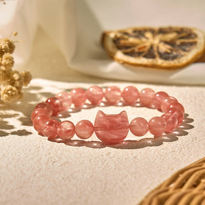 Braccialetto di perle spirituali in agata rossa con testa di gatto Buddha Stones - Agata rossa (circonferenza del polso: 15-20 cm) - image 0