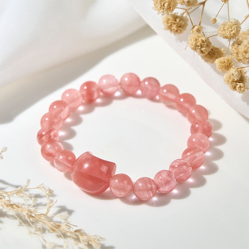 Braccialetto di perle spirituali in agata rossa con testa di gatto Buddha Stones - image 3