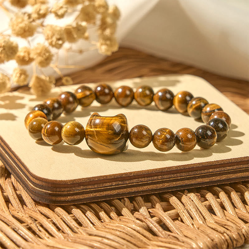 Braccialetto di perle di potere con occhio di tigre e gatto carino Buddha Stones - image 1